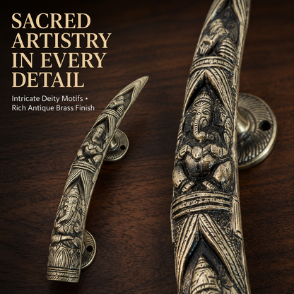 Handcrafted Brass Lord Ganesha motifs Devotional Door Handle 11 inch – Left-Turn