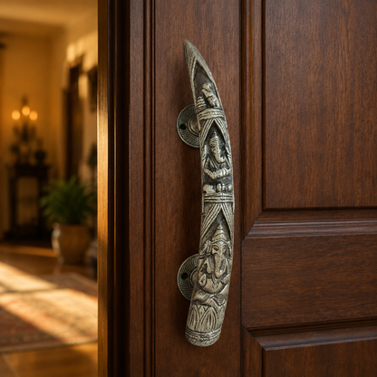 Handcrafted Brass Lord Ganesha motifs Devotional Door Handle 11 Inch – Right-Turn