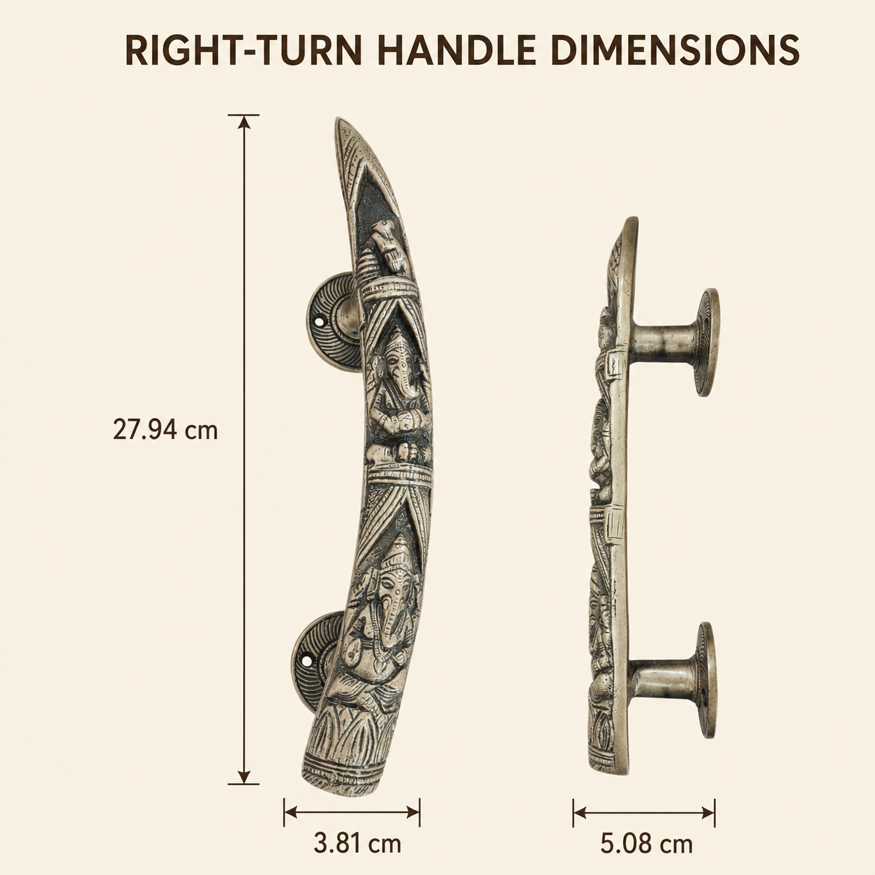 Handcrafted Brass Lord Ganesha motifs Devotional Door Handle 11 Inch – Right-Turn