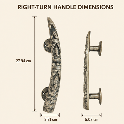 Handcrafted Brass Lord Ganesha motifs Devotional Door Handle 11 Inch – Right-Turn