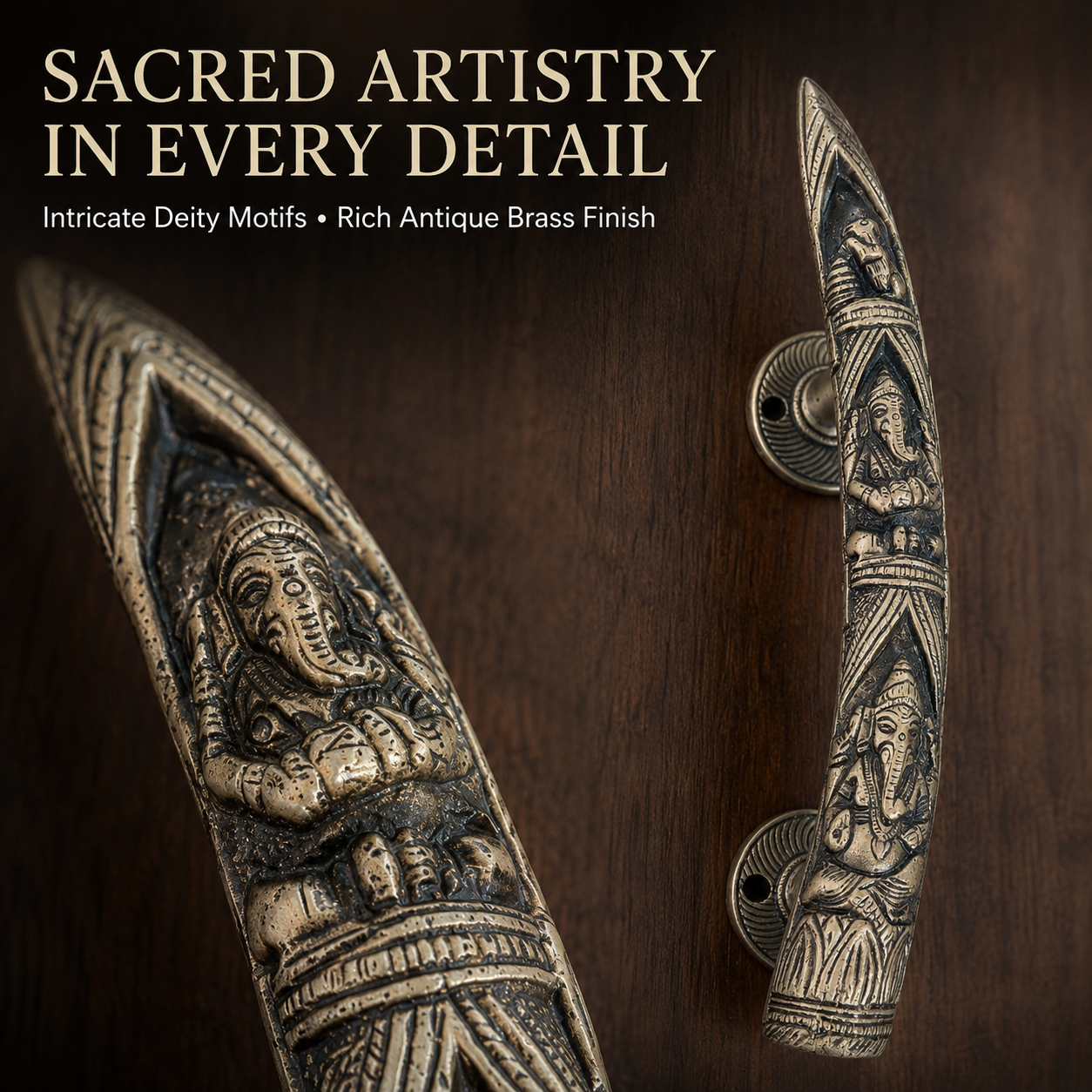 Handcrafted Brass Lord Ganesha motifs Devotional Door Handle 11 Inch – Right-Turn