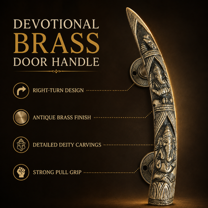 Handcrafted Brass Lord Ganesha motifs Devotional Door Handle 11 Inch – Right-Turn