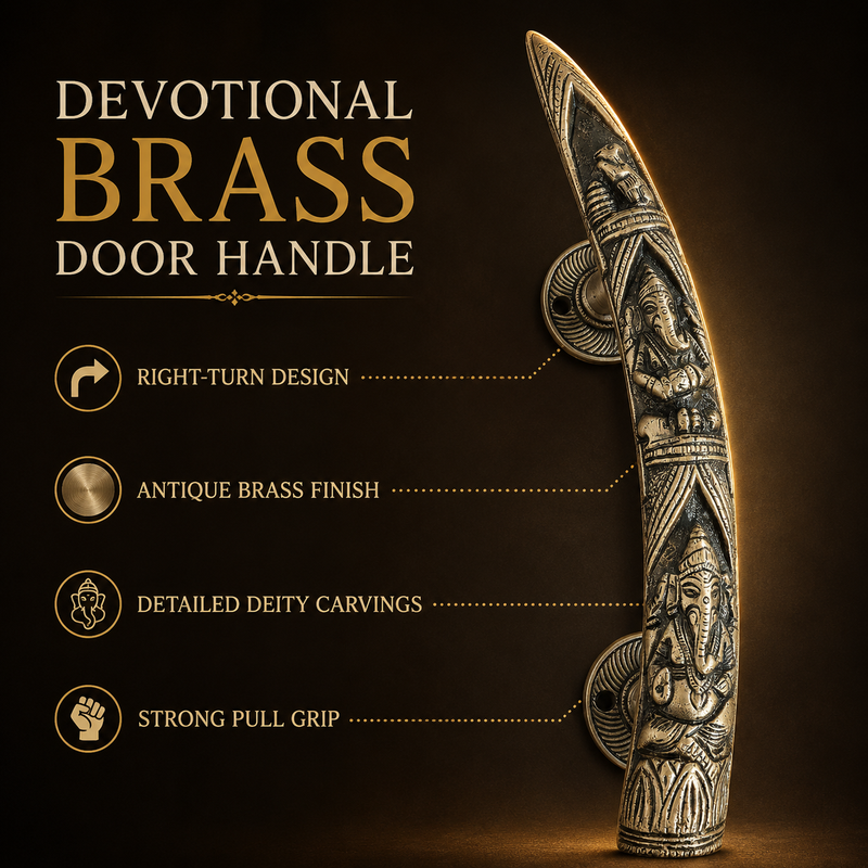 Handcrafted Brass Lord Ganesha motifs Devotional Door Handle 11 Inch – Right-Turn