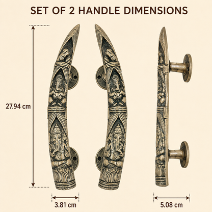 Handcrafted Brass Lord Ganesha motifs Devotional Door Handles – Mirrored Set of 2