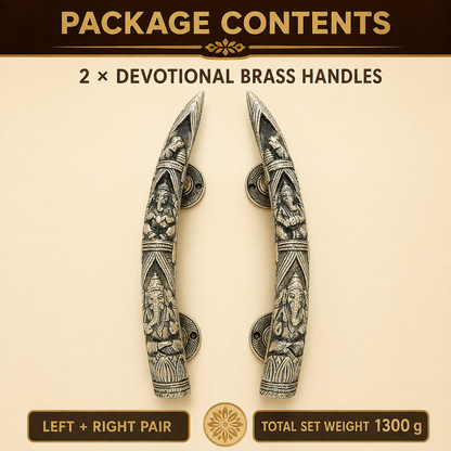 Handcrafted Brass Lord Ganesha motifs Devotional Door Handles – Mirrored Set of 2