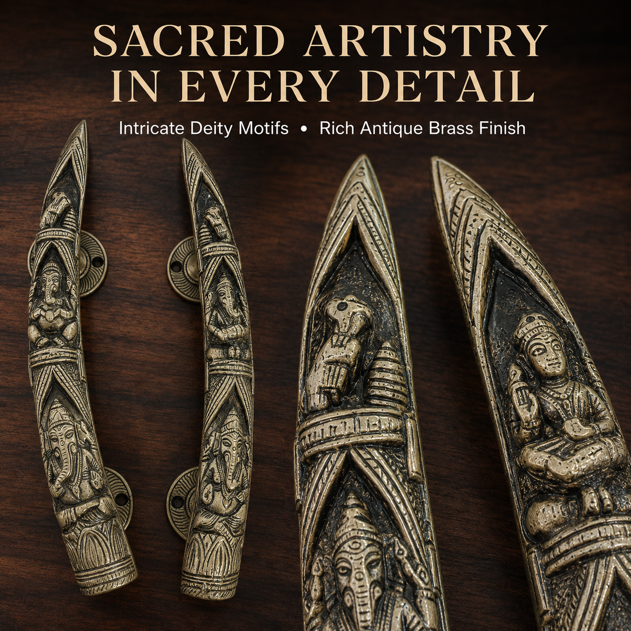 Handcrafted Brass Lord Ganesha motifs Devotional Door Handles – Mirrored Set of 2