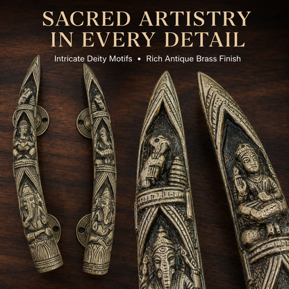 Handcrafted Brass Lord Ganesha motifs Devotional Door Handles – Mirrored Set of 2