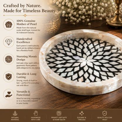 Mother of Pearl Round Serving Trays Set of 3, Handcrafted Mosaic