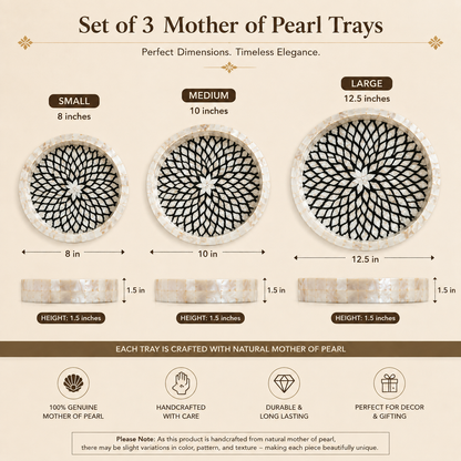 Mother of Pearl Round Serving Trays Set of 3, Handcrafted Mosaic