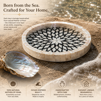 Mother of Pearl Round Serving Trays Set of 3, Handcrafted Mosaic