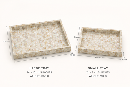 Handcrafted Mother of Pearl Inlay Serving Tray Set 2 – Luxury Rectangular Mosaic Shell Vanity & Coffee Table Decor Trays