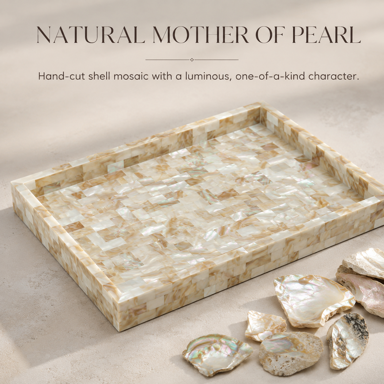 Handcrafted Mother of Pearl Inlay Serving Tray Set 2 – Luxury Rectangular Mosaic Shell Vanity & Coffee Table Decor Trays