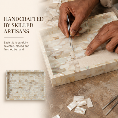 Handcrafted Mother of Pearl Inlay Serving Tray Set 2 – Luxury Rectangular Mosaic Shell Vanity & Coffee Table Decor Trays