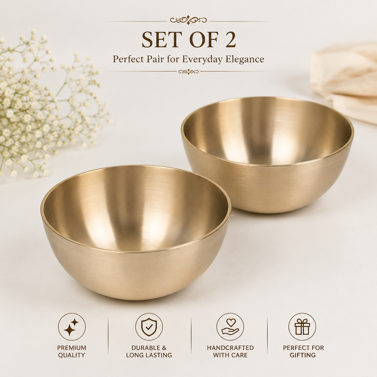 Pure Kansa Bowl Set | Traditional Bronze Metal Serving & Eating Bowls | Handmade Kansa Utensils for Kitchen & Dining