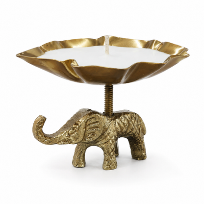 Handcrafted Elephant Candle Stand with Wax – Antique Brass Finish Aluminium Décor | The Indian Aura