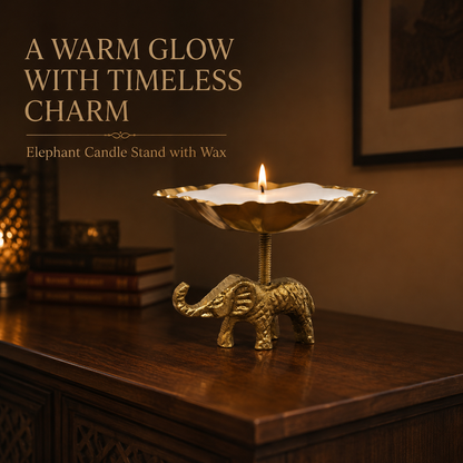 Handcrafted Elephant Candle Stand with Wax – Antique Brass Finish Aluminium Décor | The Indian Aura