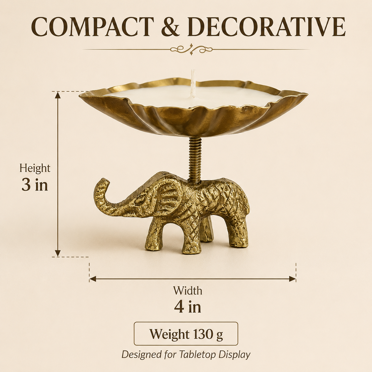 Handcrafted Elephant Candle Stand with Wax – Antique Brass Finish Aluminium Décor | The Indian Aura