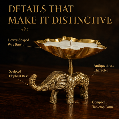 Handcrafted Elephant Candle Stand with Wax – Antique Brass Finish Aluminium Décor | The Indian Aura