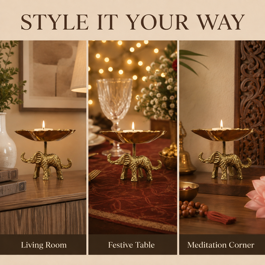 Handcrafted Elephant Candle Stand with Wax – Antique Brass Finish Aluminium Décor | The Indian Aura