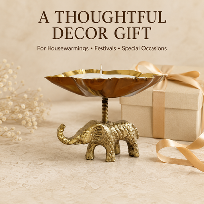 Handcrafted Elephant Candle Stand with Wax – Antique Brass Finish Aluminium Décor | The Indian Aura