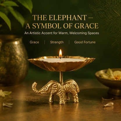 Handcrafted Elephant Candle Stand with Wax – Antique Brass Finish Aluminium Décor | The Indian Aura