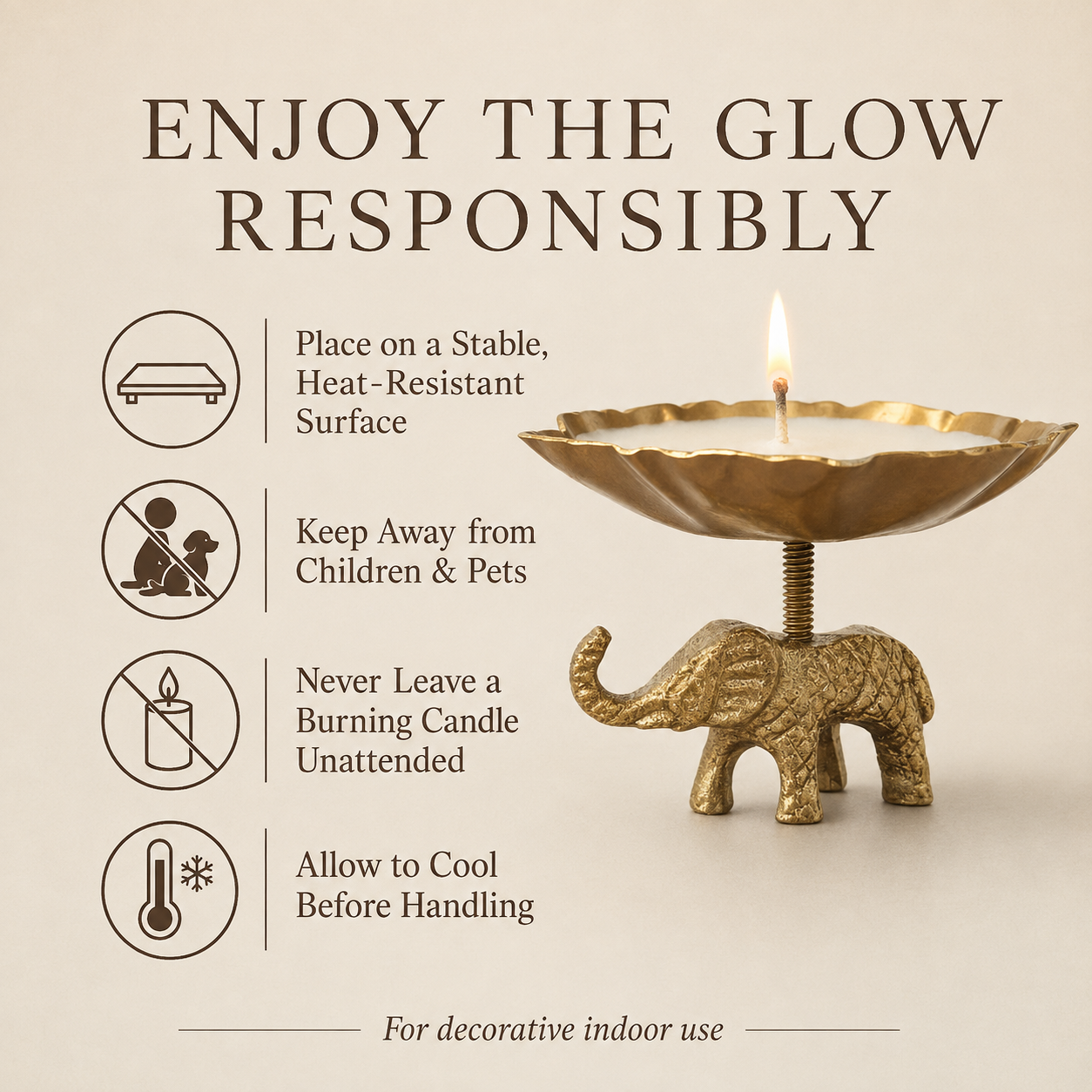Handcrafted Elephant Candle Stand with Wax – Antique Brass Finish Aluminium Décor | The Indian Aura