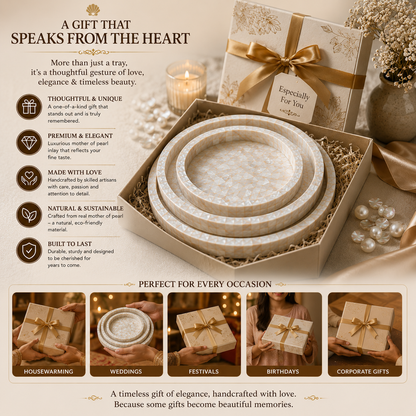 Mother of Pearl Tray Set | Handmade Pearl Shell Decorative Serving Trays | 3 Sizes – 8, 10 & 12 Inch