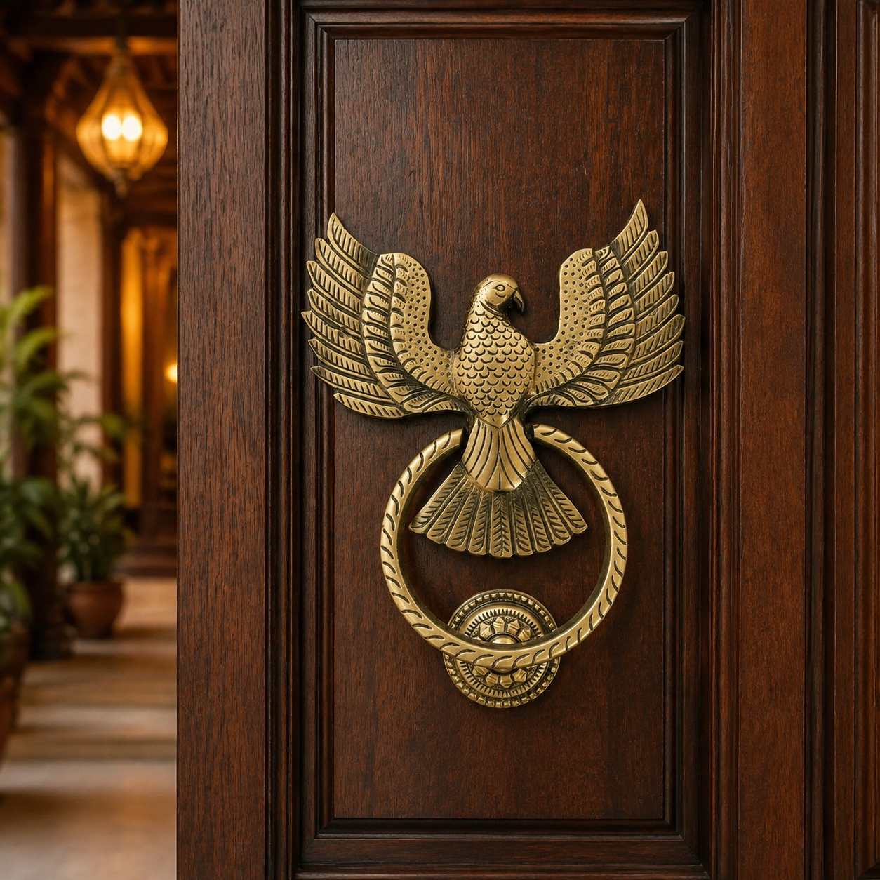 Antique Brass Eagle Door Knocker with Ring – Solid Brass Main Door Décor