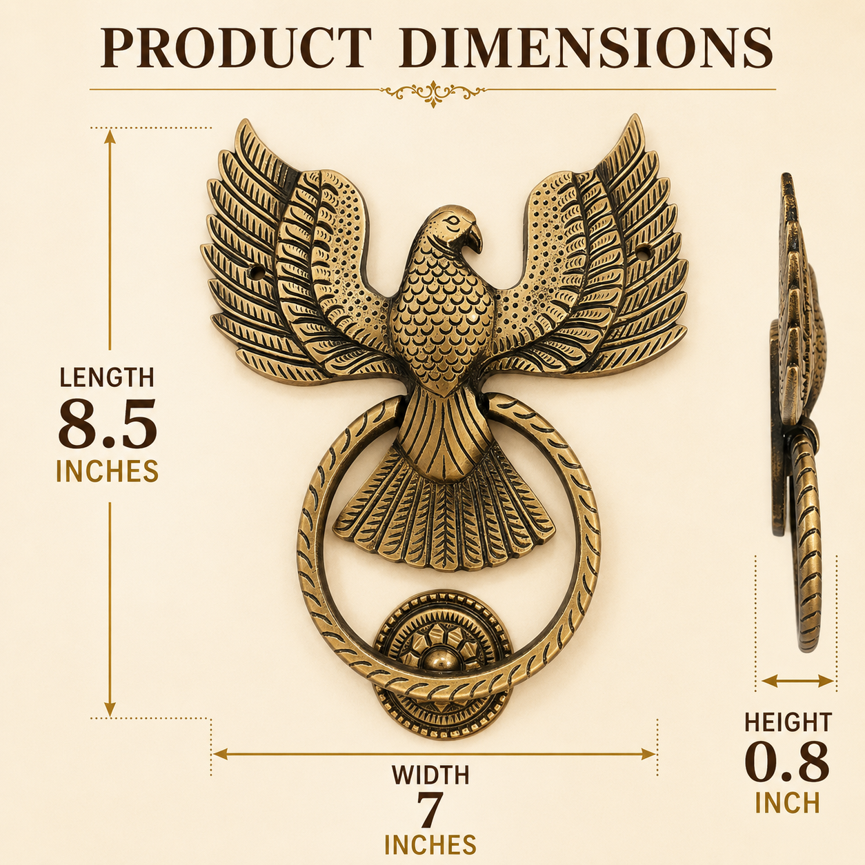 Antique Brass Eagle Door Knocker with Ring – Solid Brass Main Door Décor