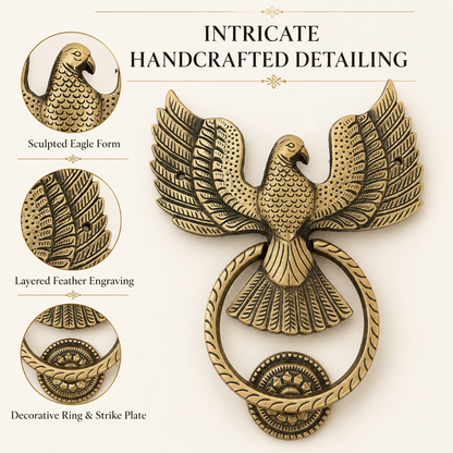 Antique Brass Eagle Door Knocker with Ring – Solid Brass Main Door Décor
