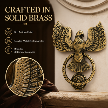 Antique Brass Eagle Door Knocker with Ring – Solid Brass Main Door Décor