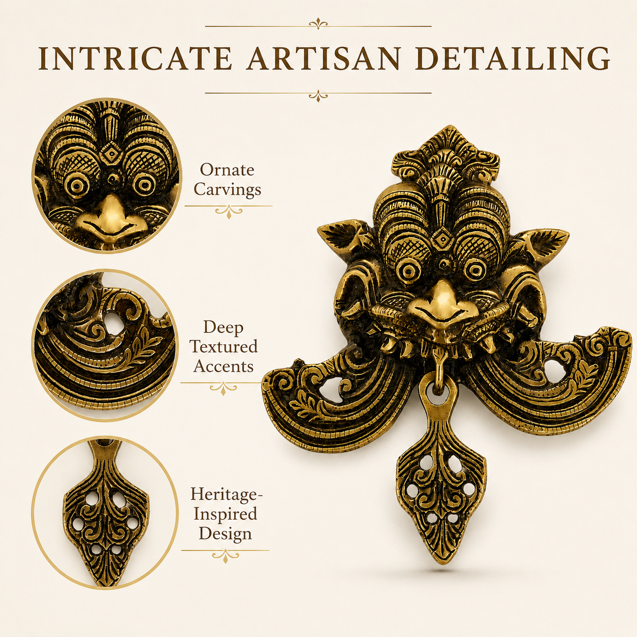 Antique Gold Kirtimukh Nazar Battu Wall Hanging for Main Door | The Indian Aura