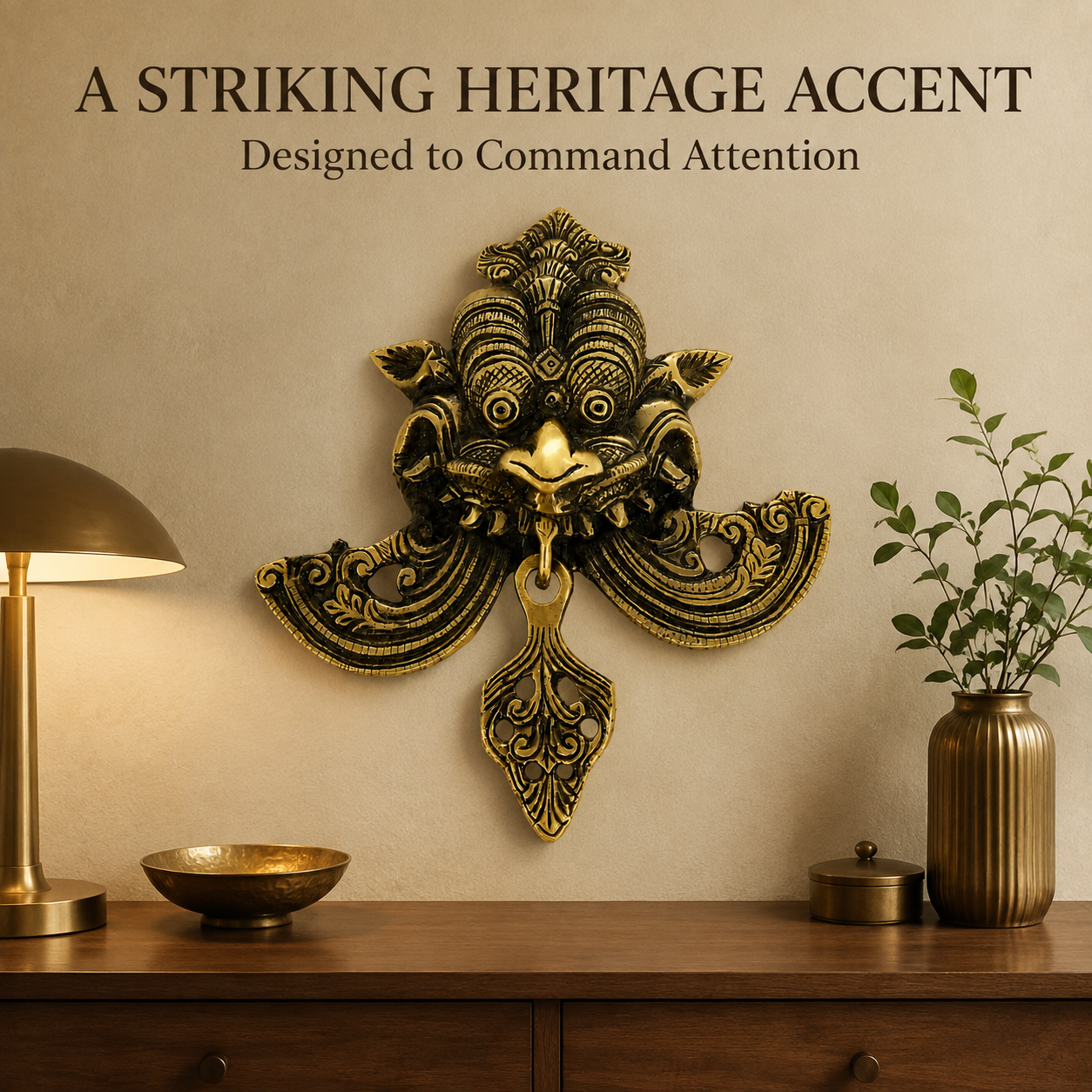 Antique Gold Kirtimukh Nazar Battu Wall Hanging for Main Door | The Indian Aura