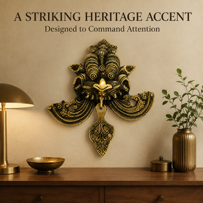 Antique Gold Kirtimukh Nazar Battu Wall Hanging for Main Door | The Indian Aura