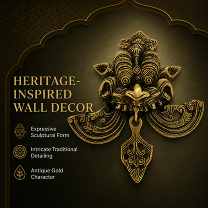 Antique Gold Kirtimukh Nazar Battu Wall Hanging for Main Door | The Indian Aura