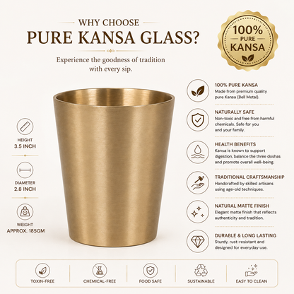 Pure Kansa Glasses Set | Traditional Handmade Kansa Drinking Glasses | Bronze Metal Tumbler for Water & Beverages | Traditional Indian Drinkware