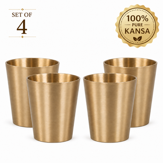 Pure Kansa Glasses Set | Traditional Handmade Kansa Drinking Glasses | Bronze Metal Tumbler for Water & Beverages | Traditional Indian Drinkware