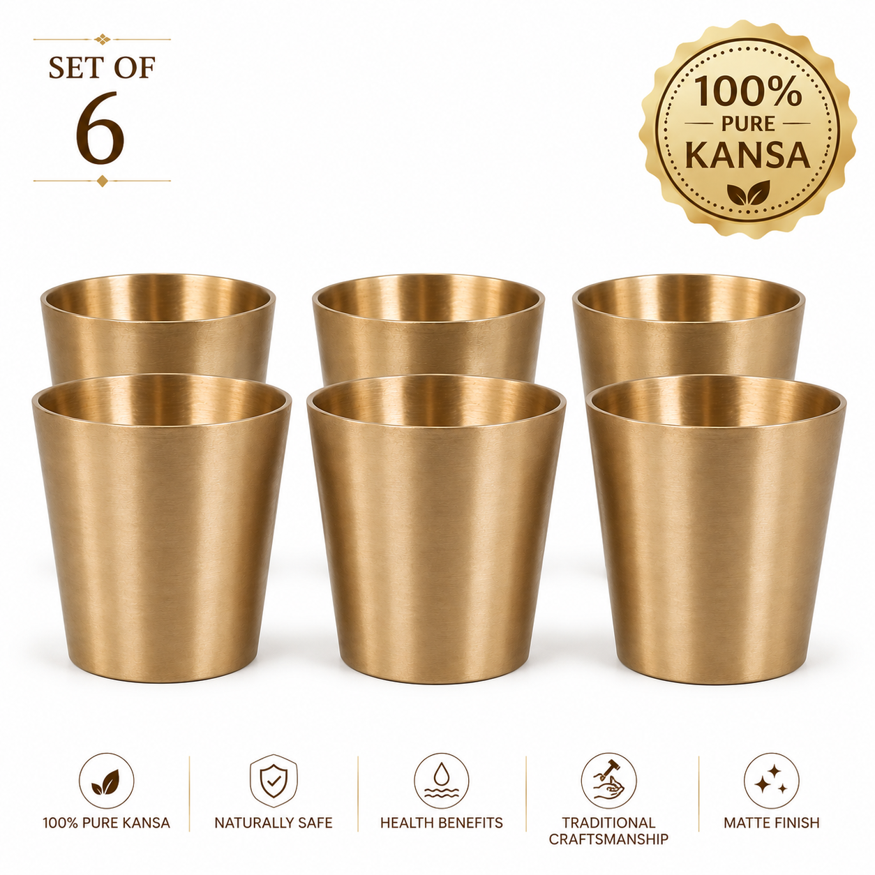 Pure Kansa Glasses Set | Traditional Handmade Kansa Drinking Glasses | Bronze Metal Tumbler for Water & Beverages | Traditional Indian Drinkware