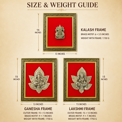 Pure Brass Ganesha Lakshmi Kalash Decorative Wall Frame Set of 3 – Antique Finish | The Indian Aura