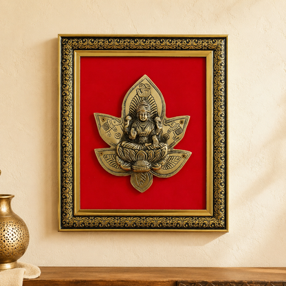 Antique Pure Brass Lakshmi Wall Frame with Red Velvet| The Indian Aura