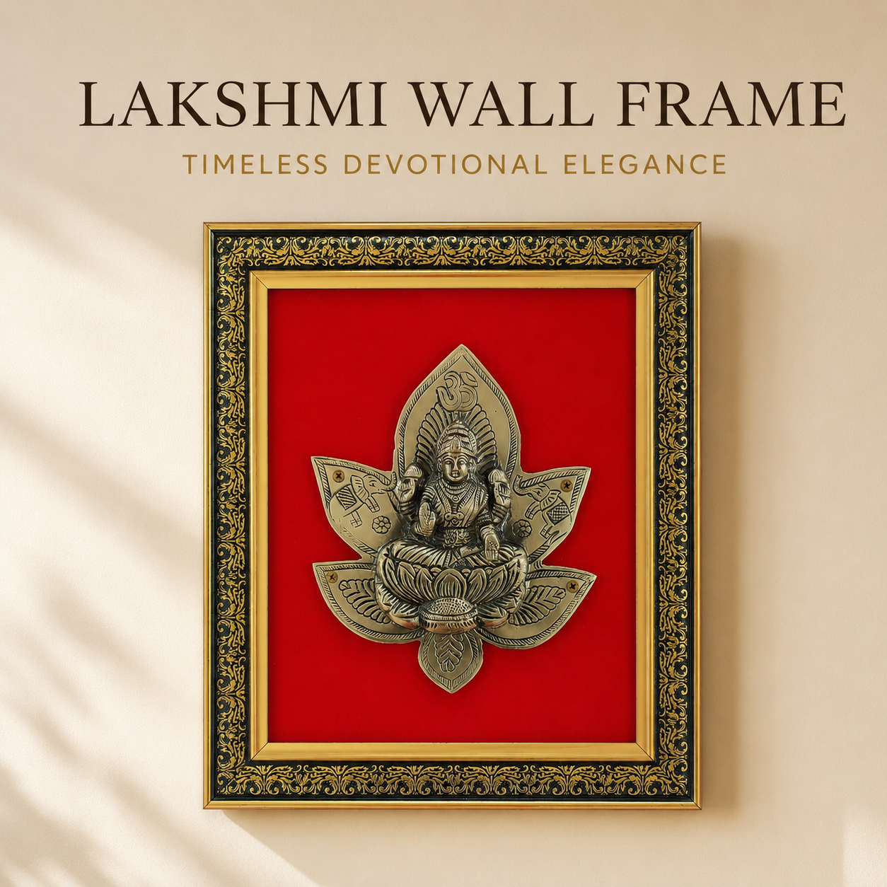 Antique Pure Brass Lakshmi Wall Frame with Red Velvet| The Indian Aura