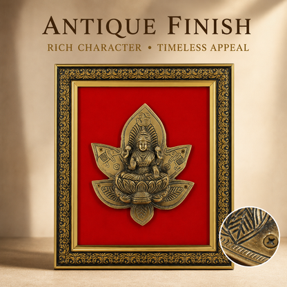 Antique Pure Brass Lakshmi Wall Frame with Red Velvet| The Indian Aura