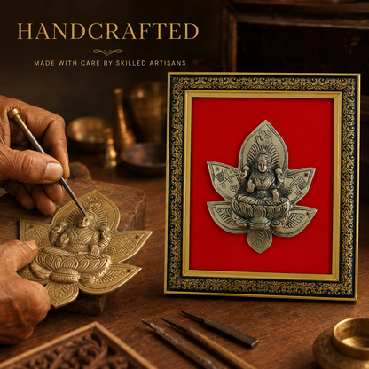 Antique Pure Brass Lakshmi Wall Frame with Red Velvet| The Indian Aura