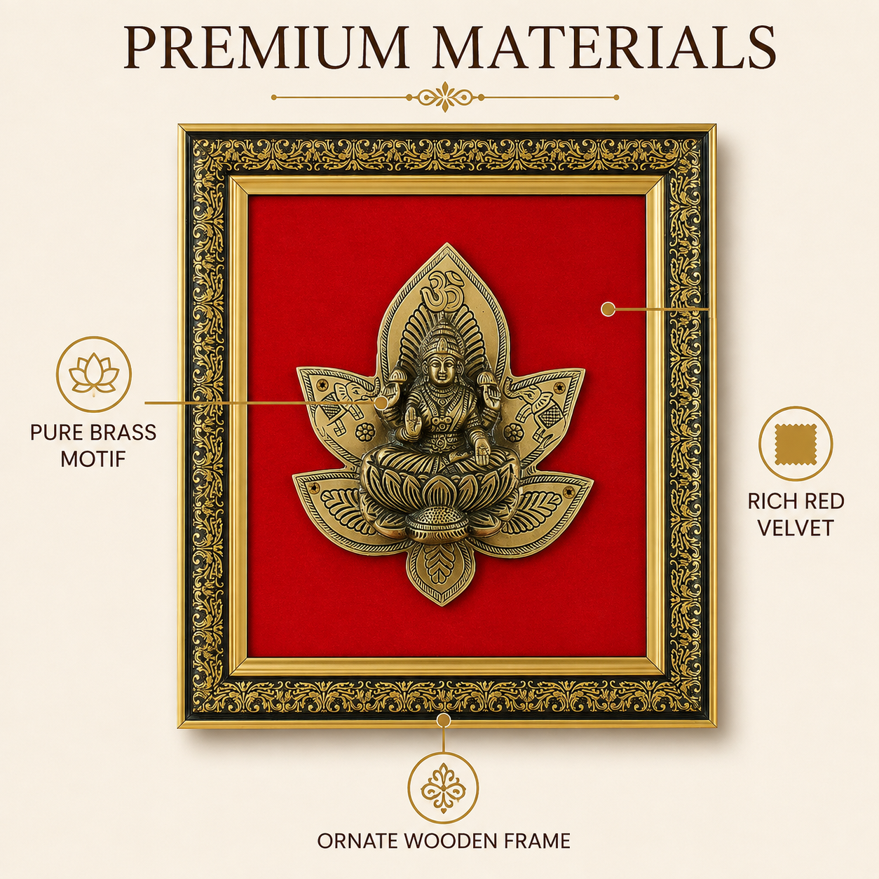 Antique Pure Brass Lakshmi Wall Frame with Red Velvet| The Indian Aura
