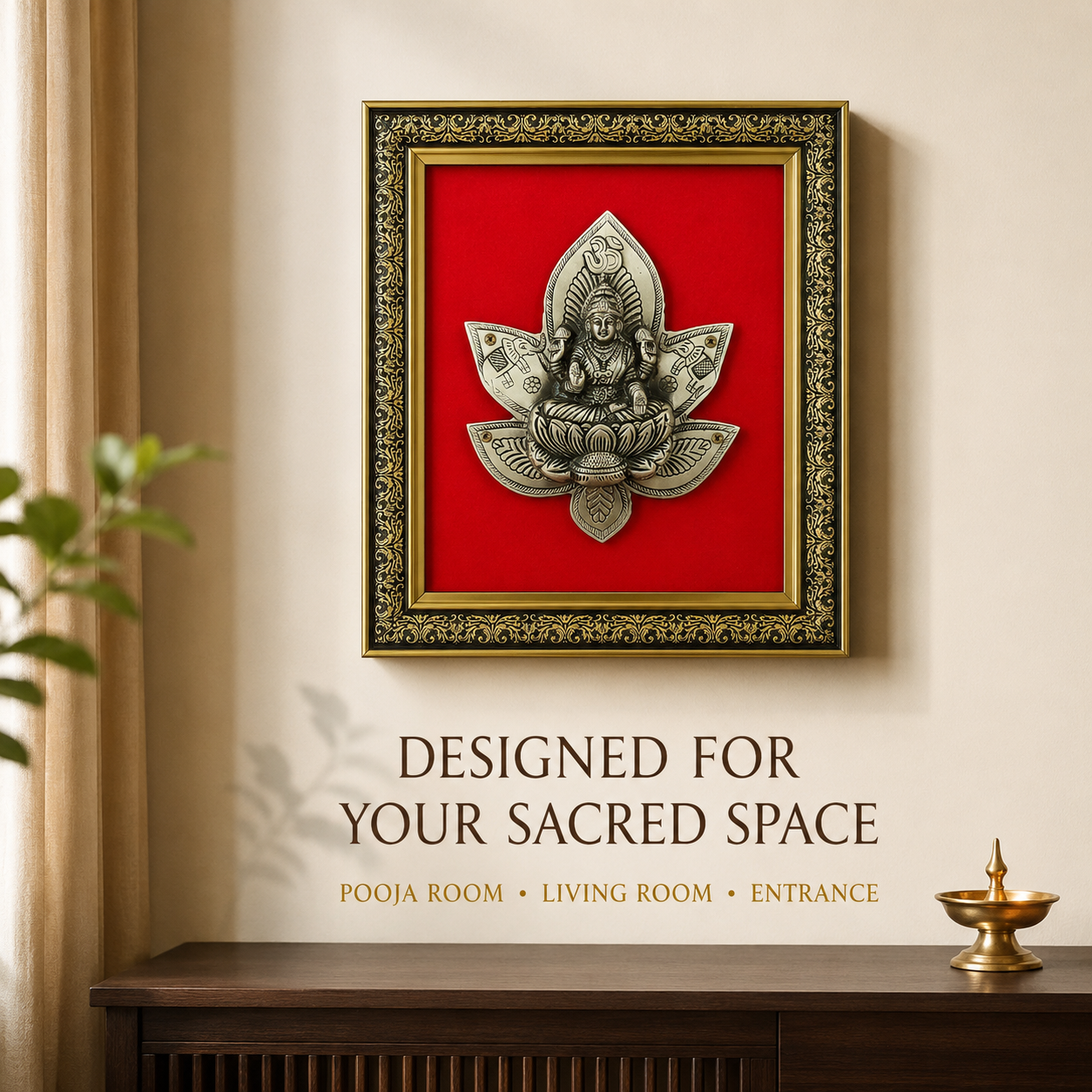 Antique Pure Brass Lakshmi Wall Frame with Red Velvet| The Indian Aura