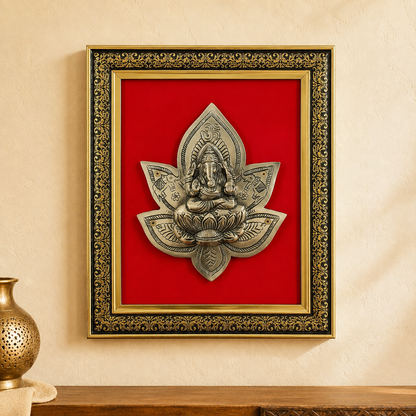 Antique Pure Brass Ganesha Wall Frame with Red Velvet | The Indian Aura