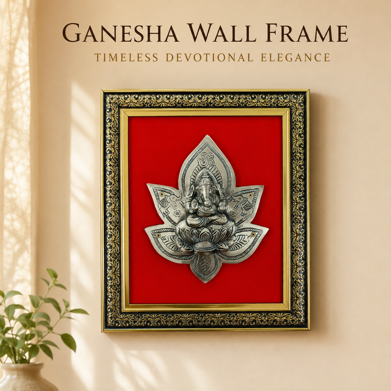 Antique Pure Brass Ganesha Wall Frame with Red Velvet | The Indian Aura
