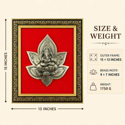 Antique Pure Brass Ganesha Wall Frame with Red Velvet | The Indian Aura