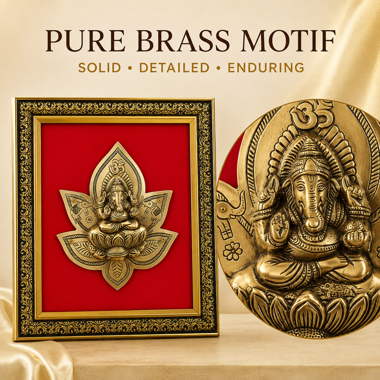 Antique Pure Brass Ganesha Wall Frame with Red Velvet | The Indian Aura