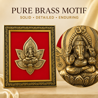 Antique Pure Brass Ganesha Wall Frame with Red Velvet | The Indian Aura